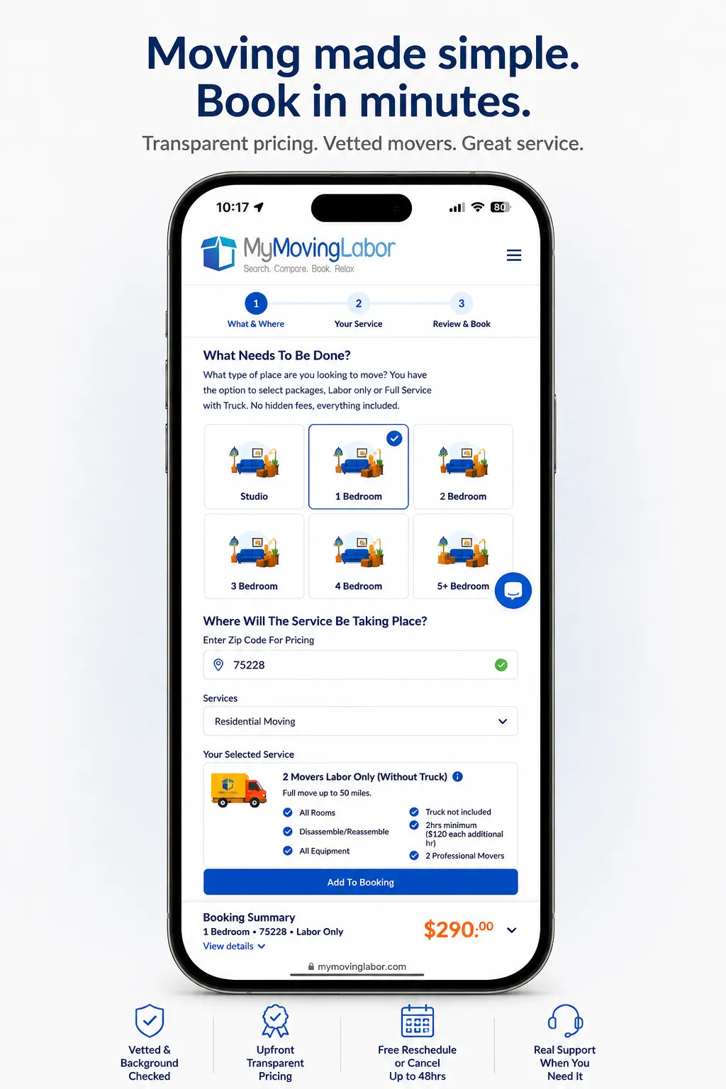 Book your move on the My Moving Labor app